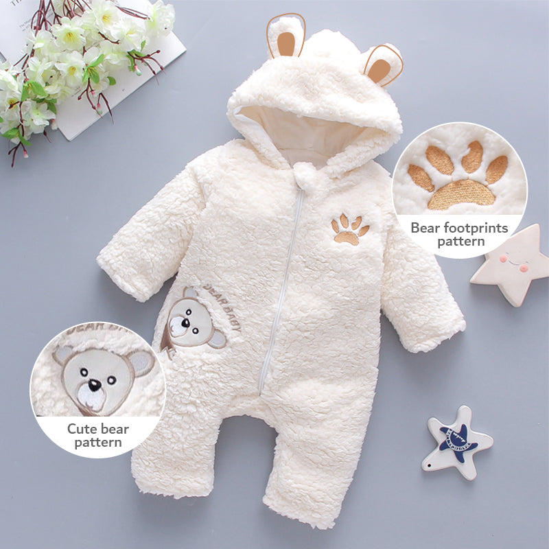 Baby Cute Furry Animal Printed 3D Bear Ear Long-sleeved long-leg romper