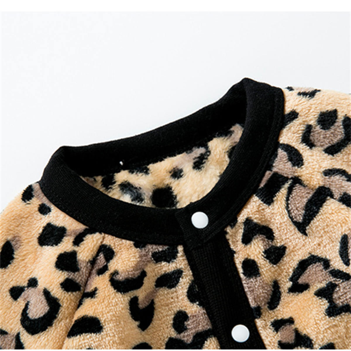 Newborn warm plus fleece long sleeve leopard print jumpsuit