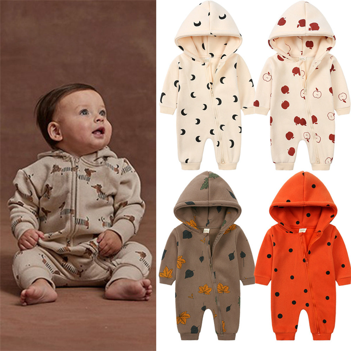 Baby hooded romper long sleeve fleece clothes