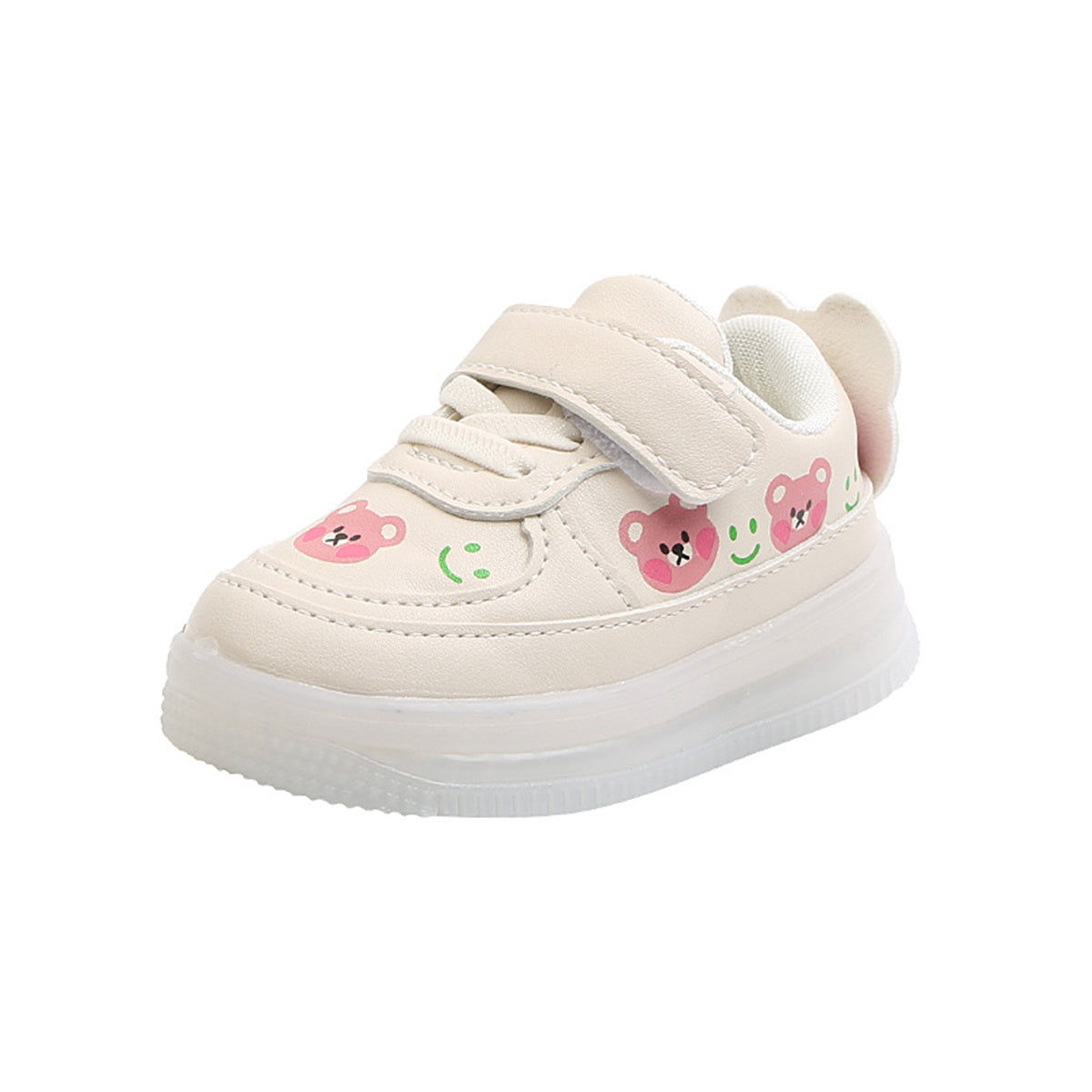 Cute pink bear style LED waterproof casual low-top sneakers for kids and girls