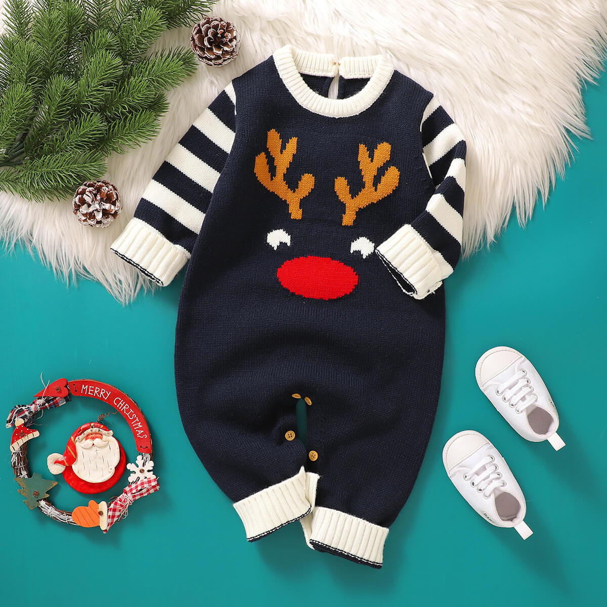 Baby Knitted Christmas Romper Long Legs Romper