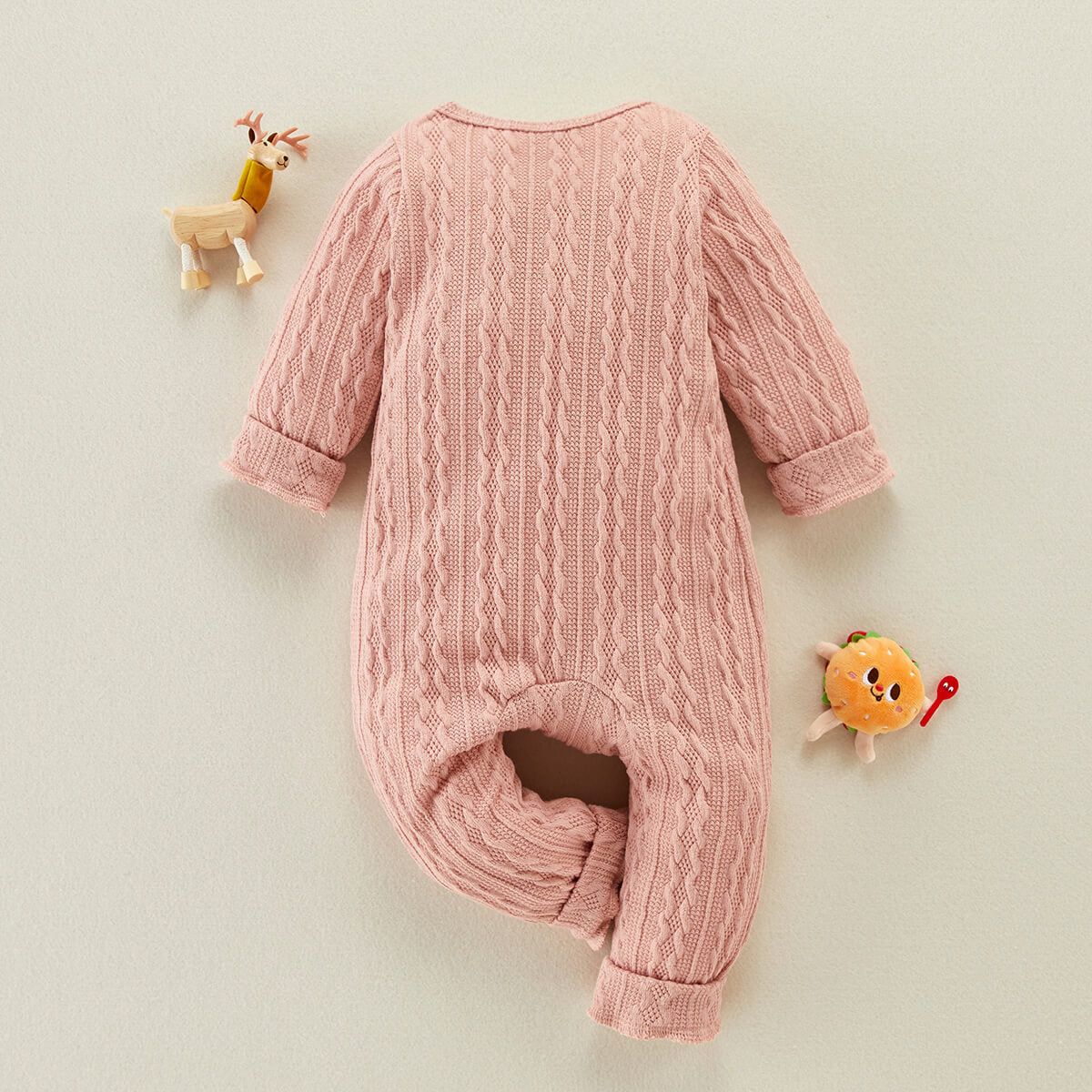 Baby Girl Casual Solid Long Sleeve Knitted Jumpsuit