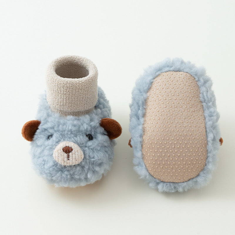 Winter plush cute bear style cotton shoes for baby boys and girls