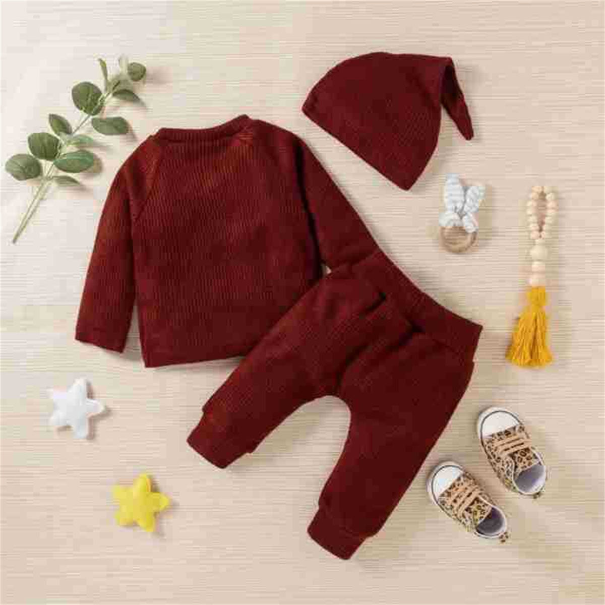 Infant and toddler knitted jacquard solid color three-piece sweatshirt children's clothing