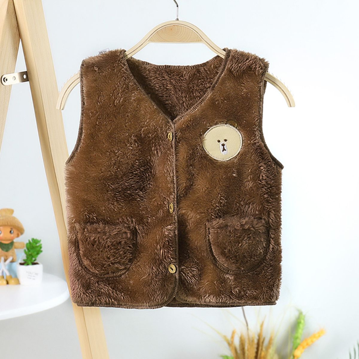 Boys and girls autumn and winter double-sided coral fleece vest