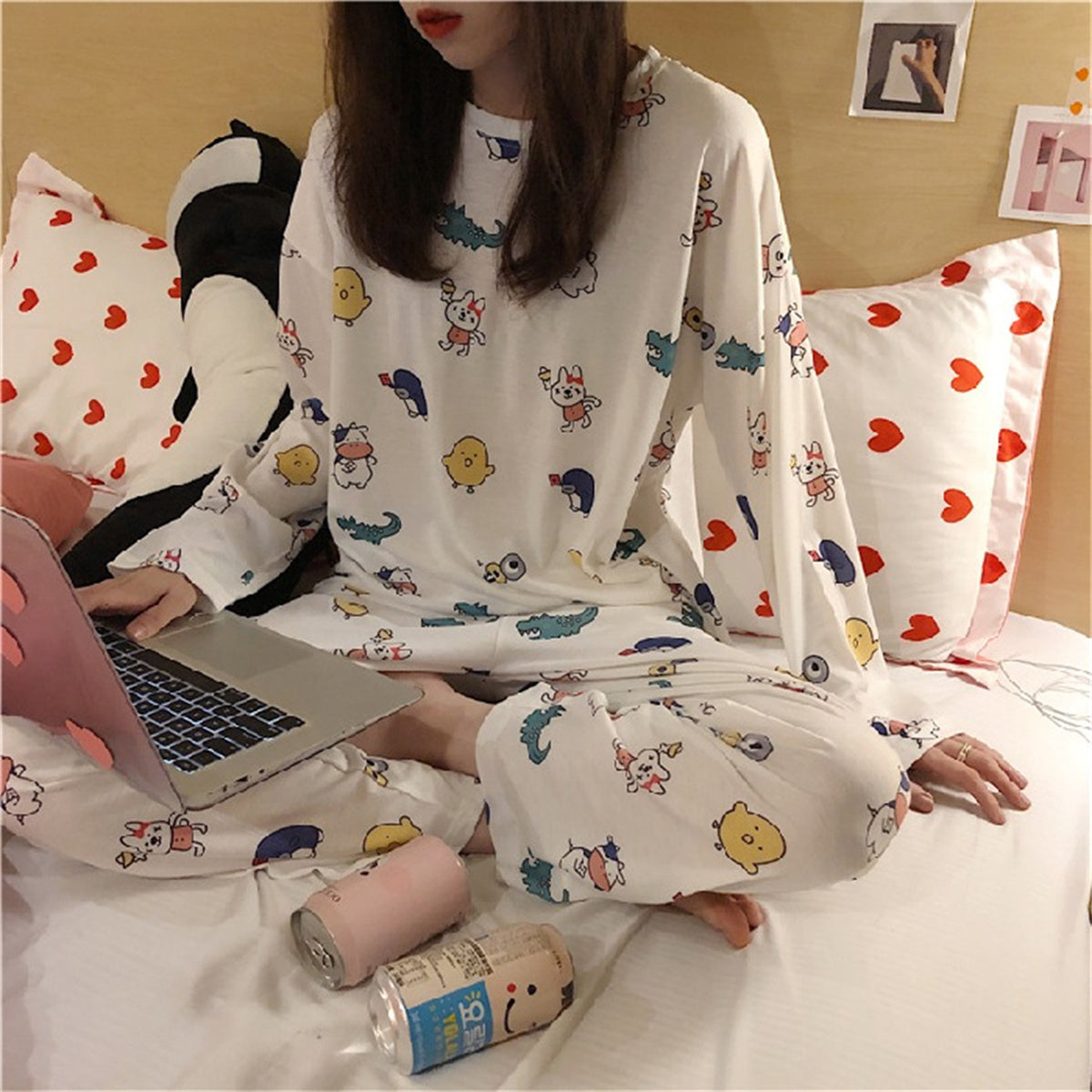 Long-sleeved pajamas for women, new style, simple solid color, contrasting lace edge, lapel cardigan, home clothes