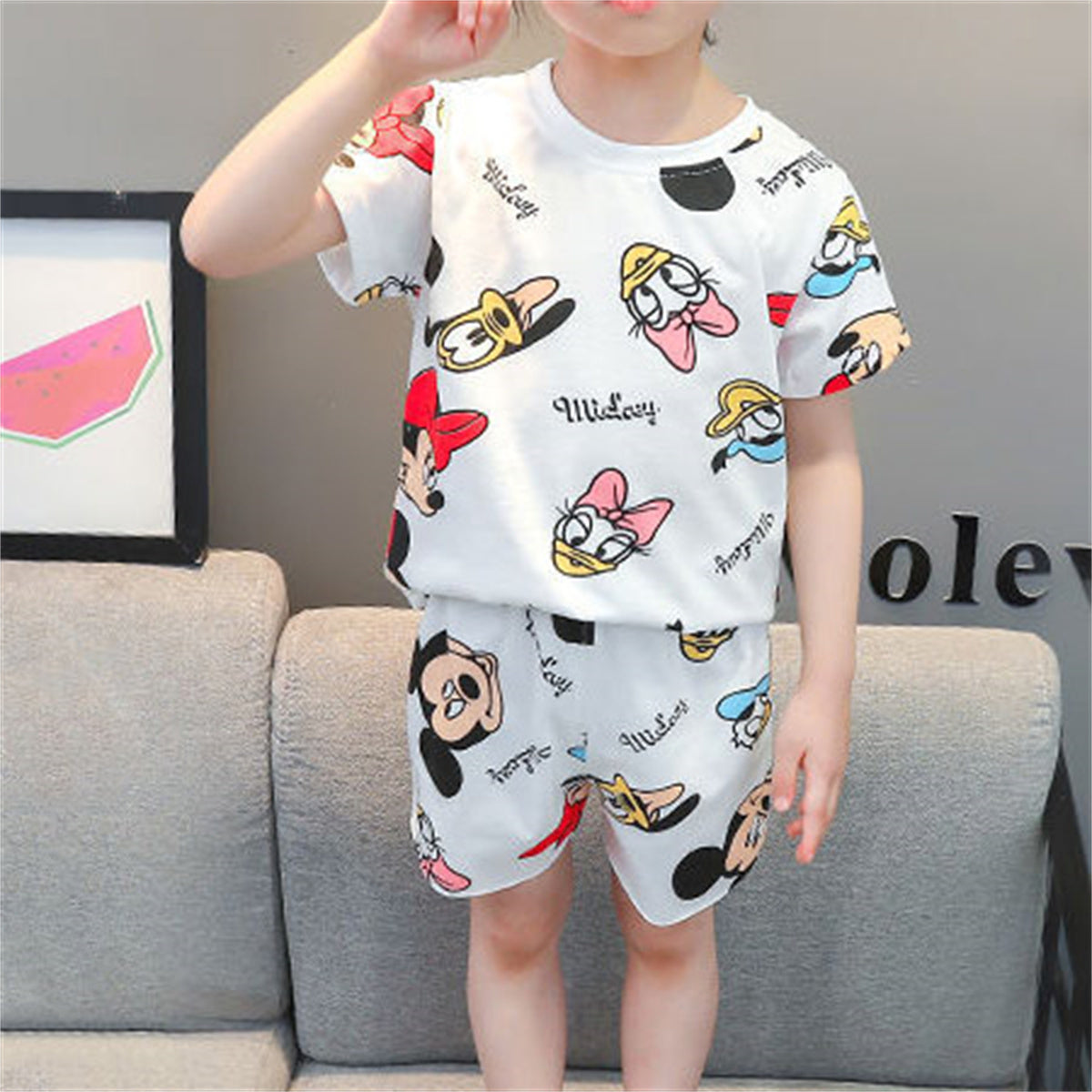 2024 New Summer Cartoon Print 2-piece Short-sleeved T-shirt Home Daily Universal Set