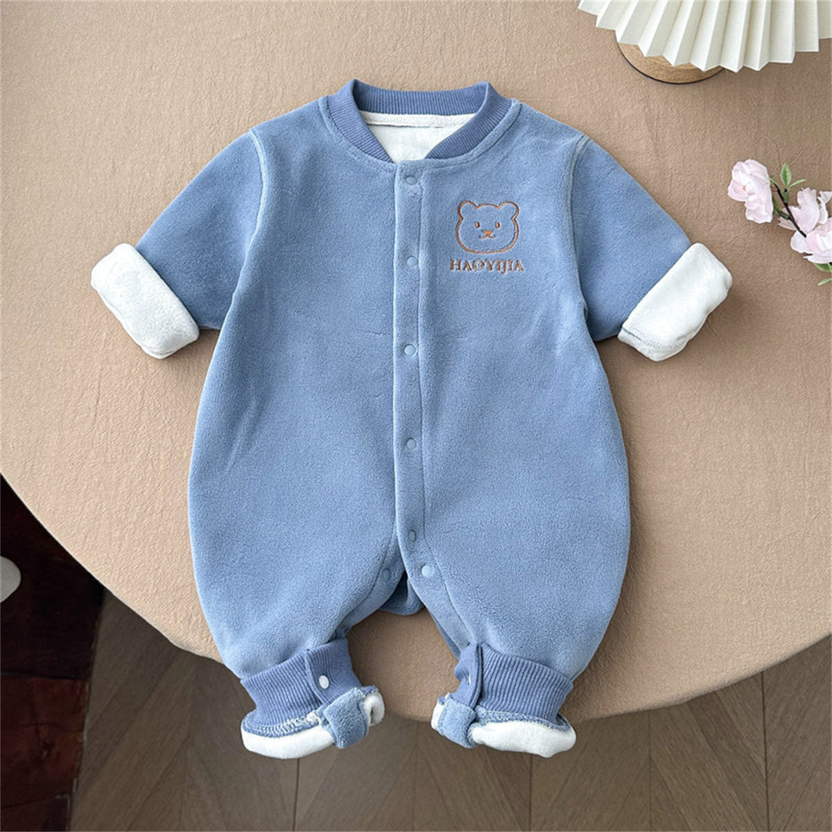 Baby autumn and winter bear fleece jumpsuit