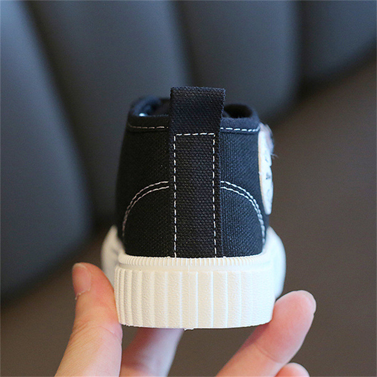 Children's and boys' spring and autumn pure color simple casual style Velcro high-top canvas shoes