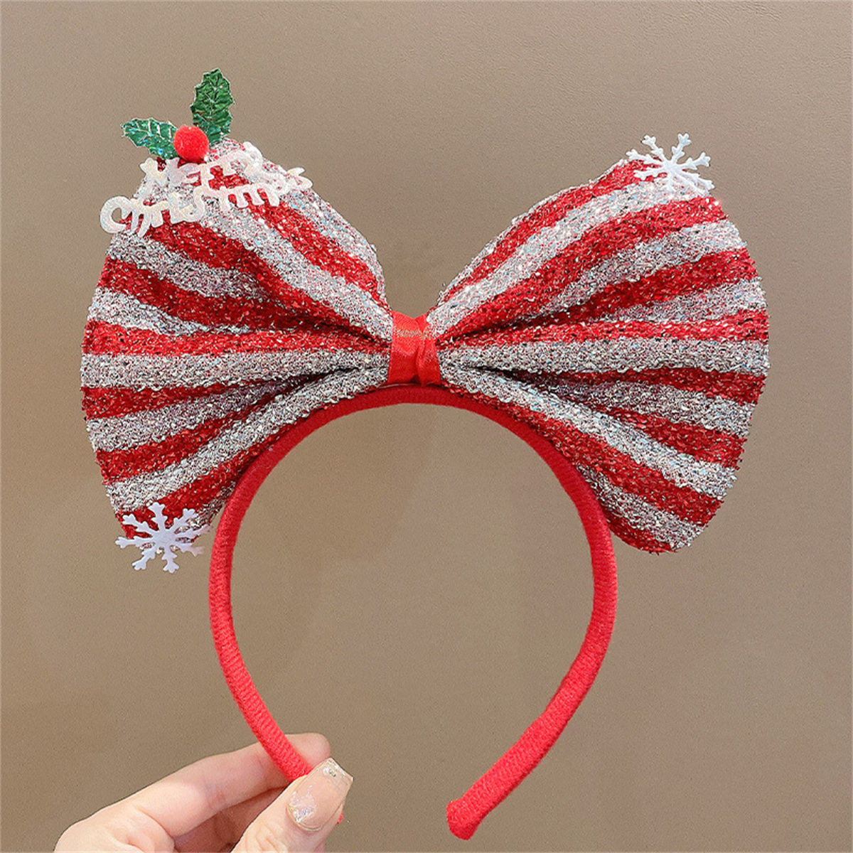 Children's Christmas red cute funny style bow headband does not hurt the hair