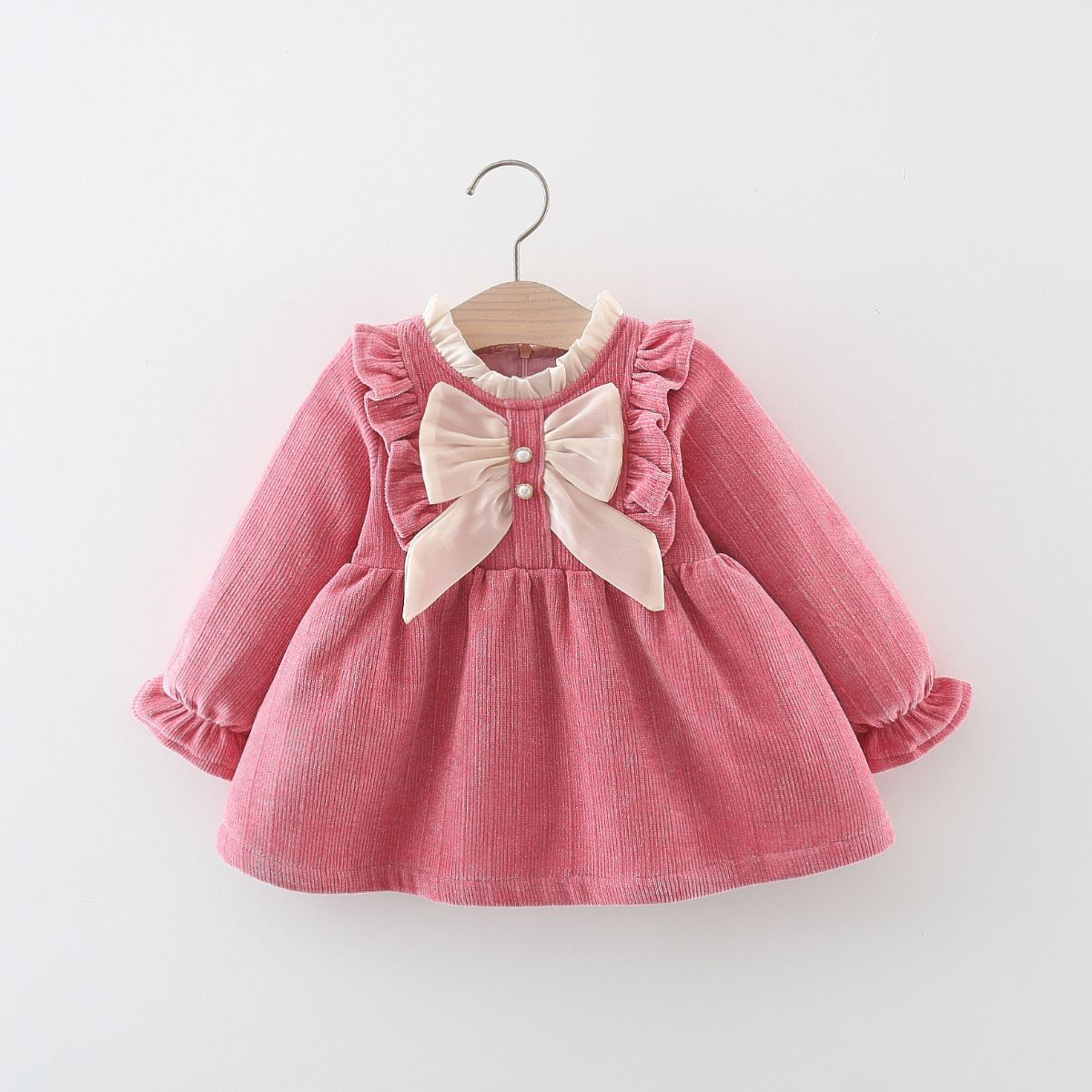 New Autumn Two Button Bowknot Long Sleeve Dress