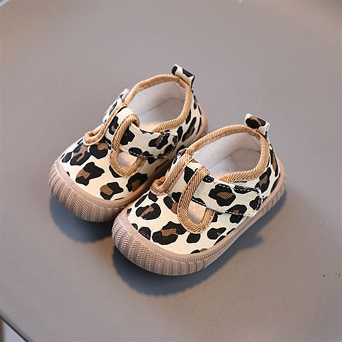 Little girls cute leopard check soft sole fabric toddler shoes