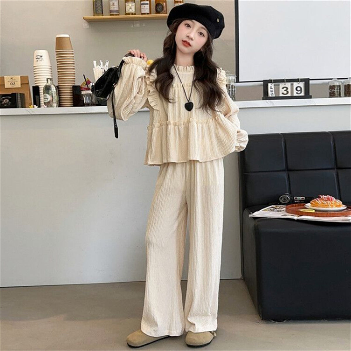 Solid color elegant fashion casual children's two-piece suit