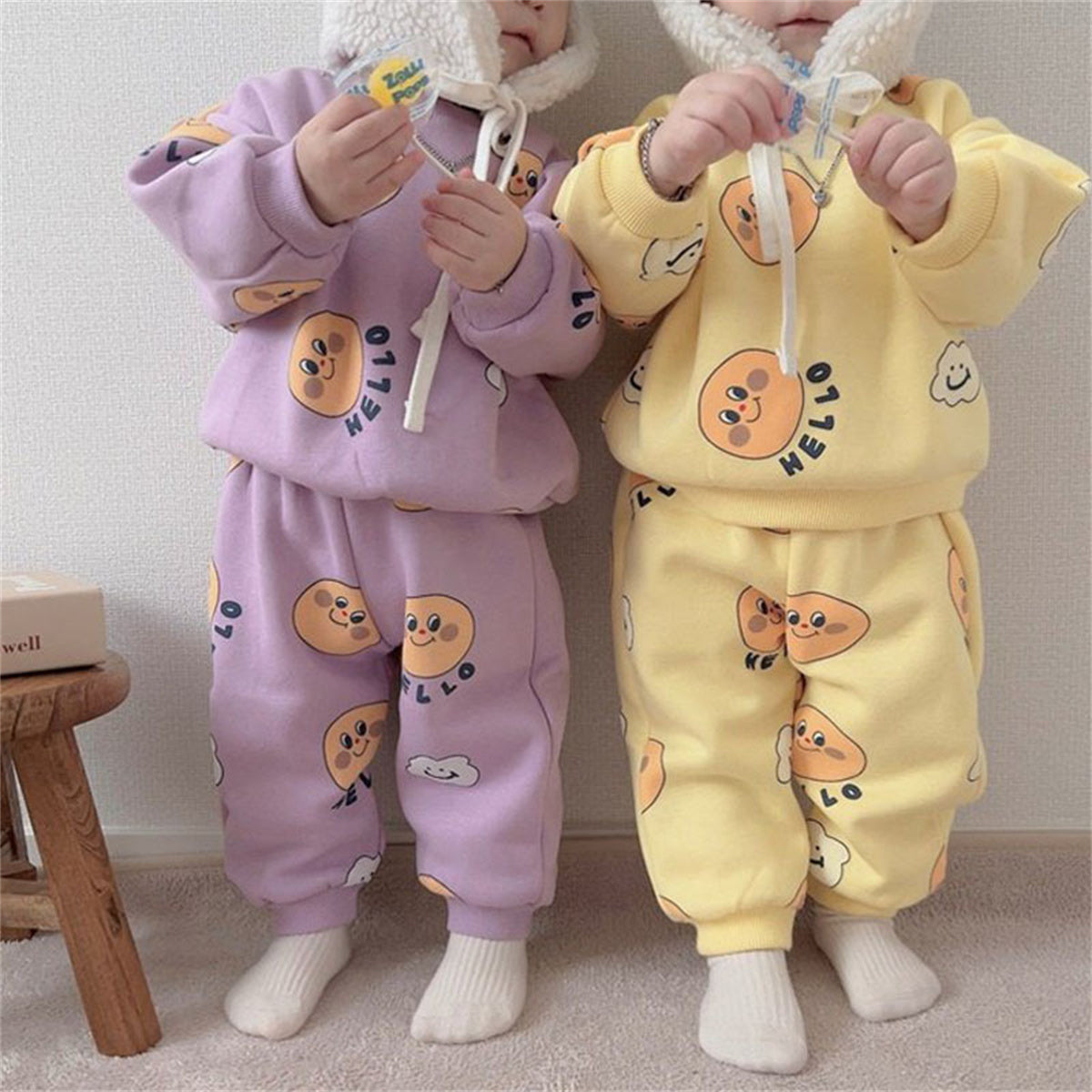 Baby Thickened Pants Set Two-Piece Cartoon Printed Sweater Set