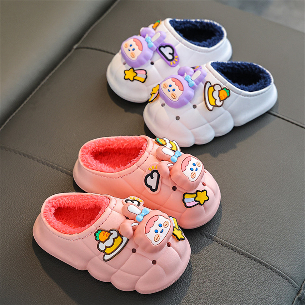 Children's girls' 3D cartoon rabbit waterproof thick bottom non-slip home cotton slippers