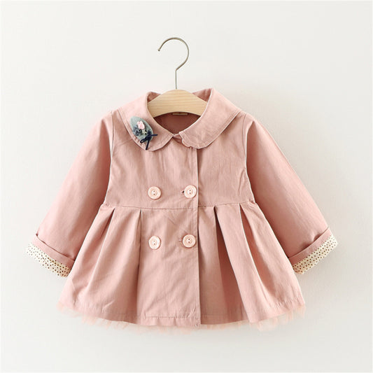 Spring and Autumn Girls Cat Embroidered Lapel Jacket Windbreaker