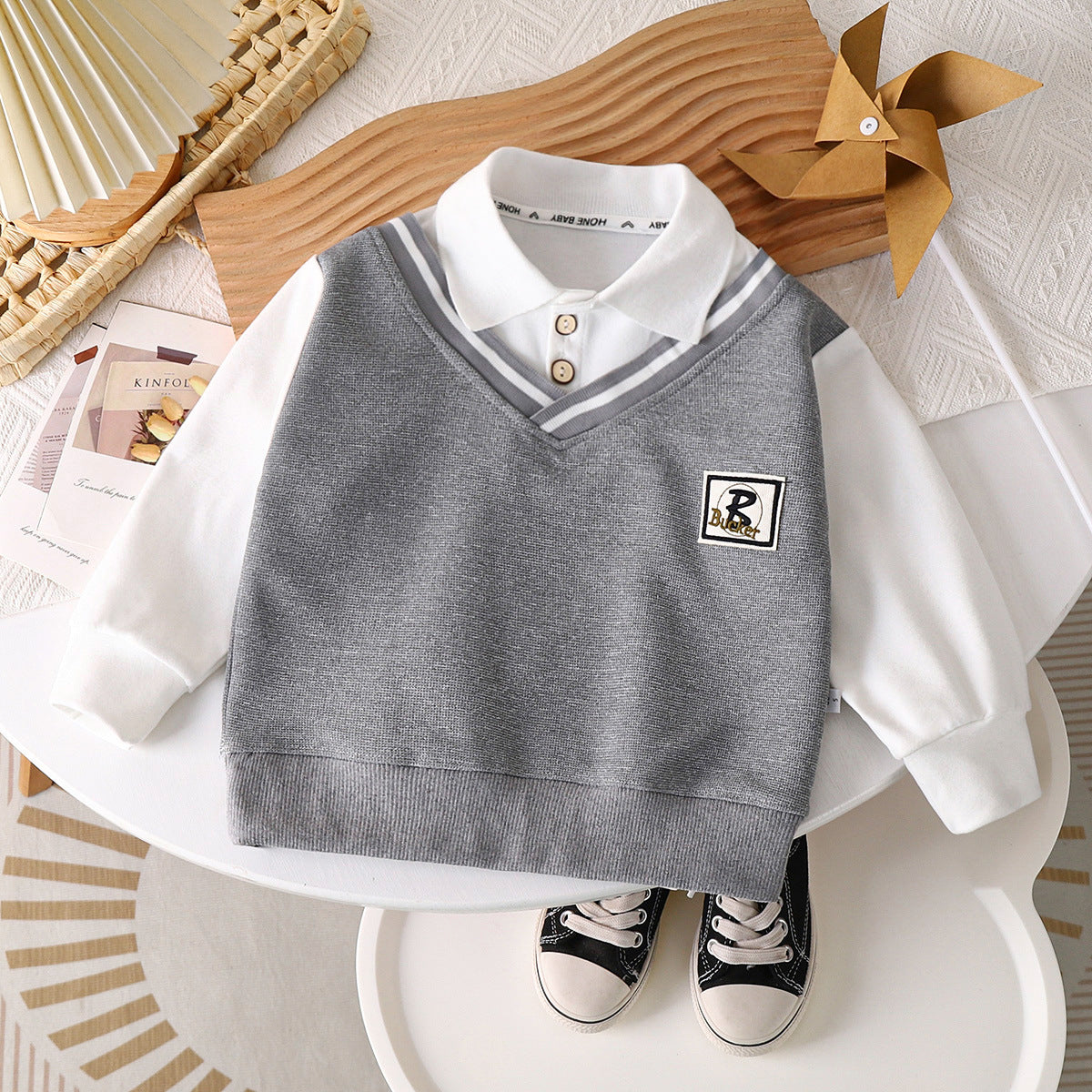 Boys' lapel POLO shirt autumn new style sweatshirt British style versatile fashion