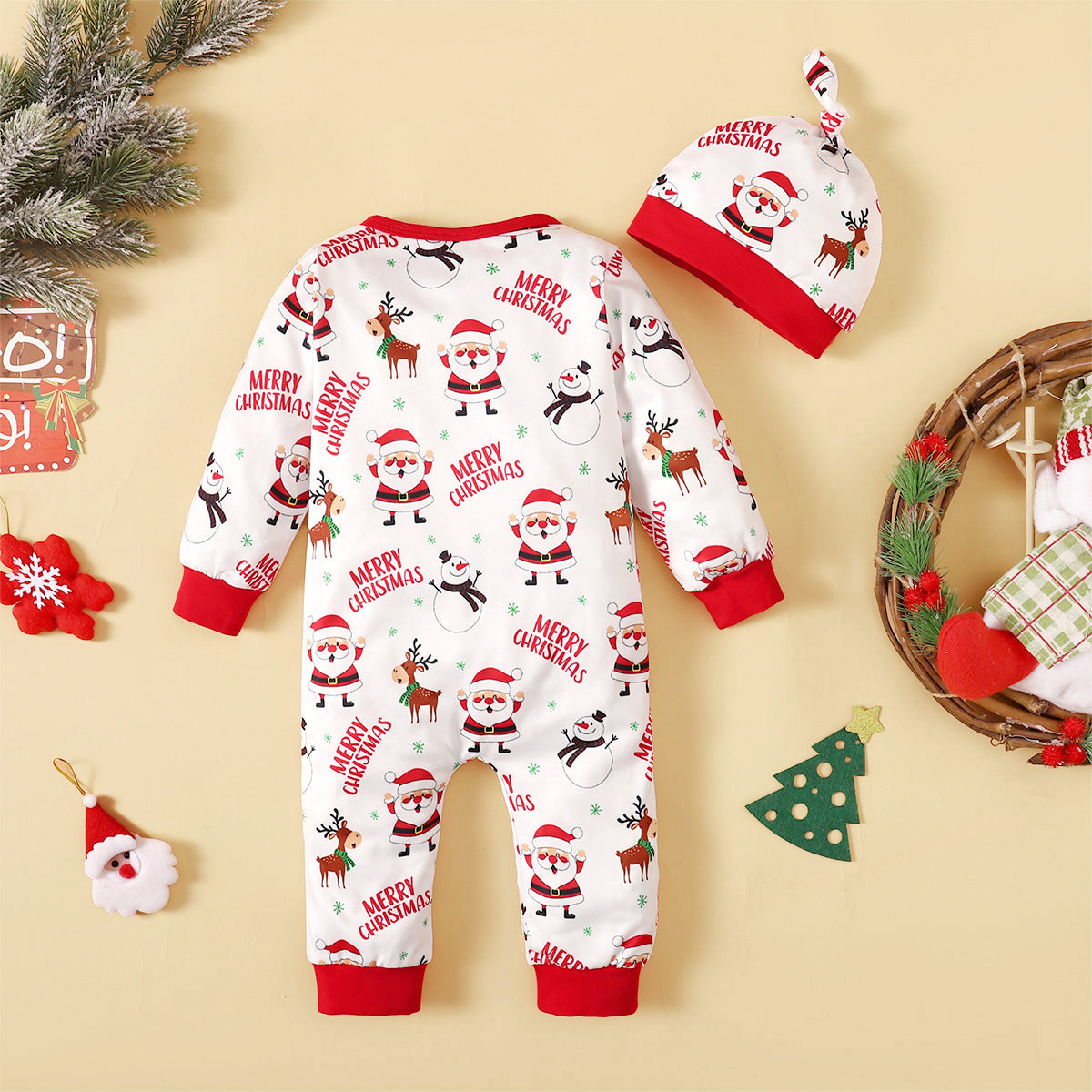 Two-piece set with hat, featuring Santa Claus design, Christmas