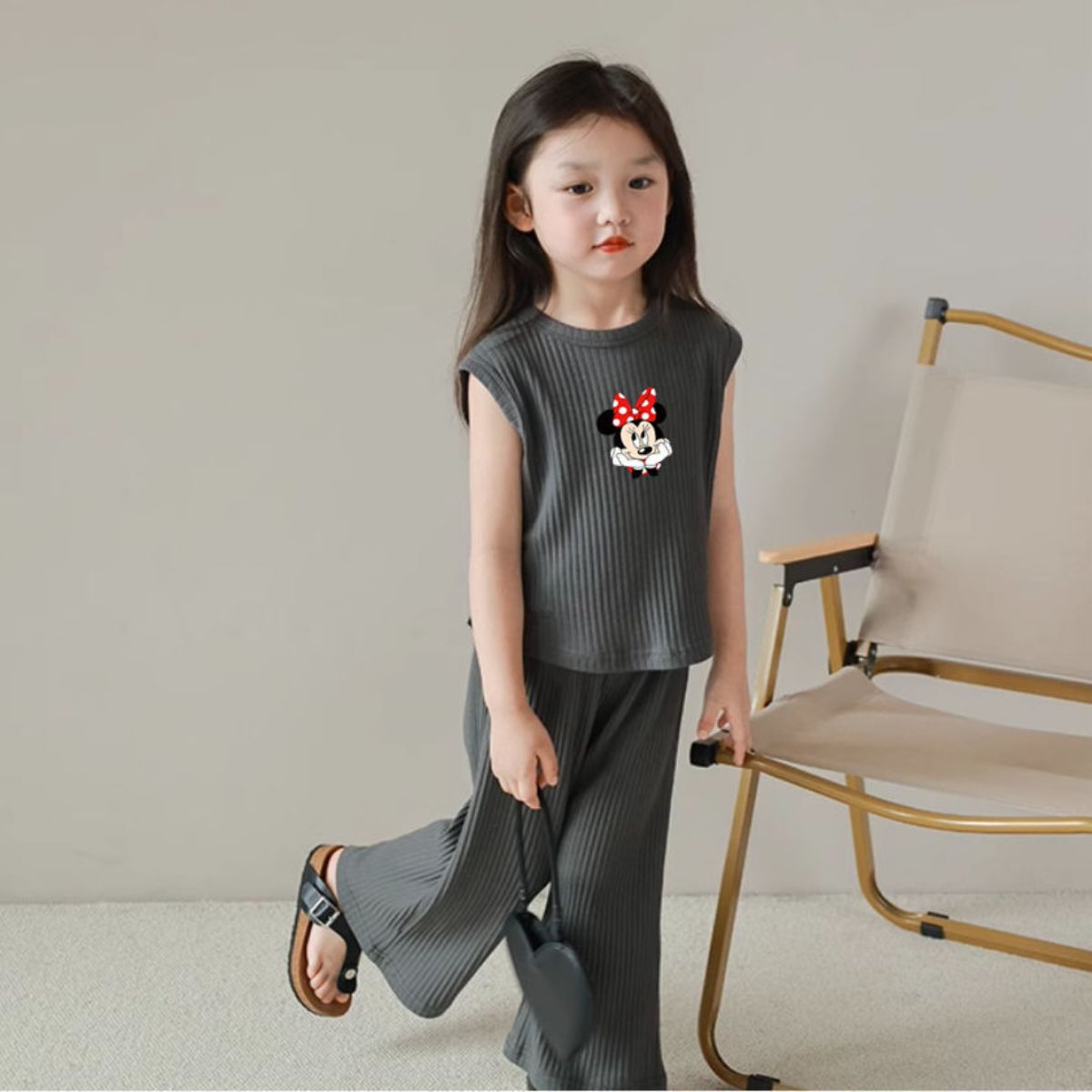 Girls summer new thin ice silk sleeveless vest top baby girl mosquito repellent trousers suit two-piece suit