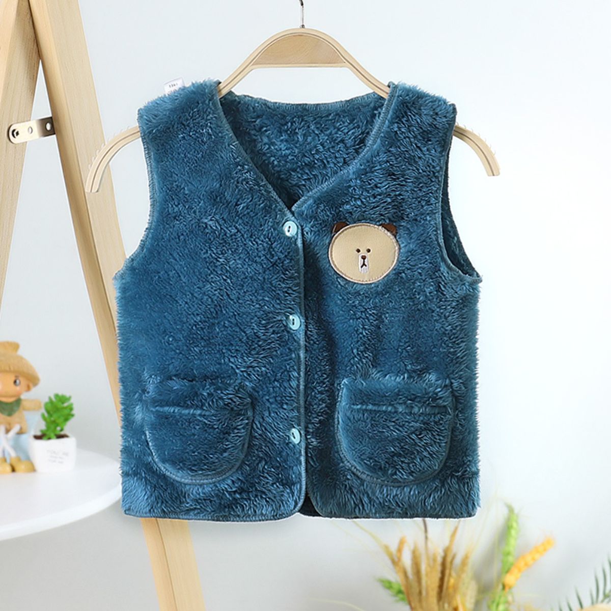 Boys and girls autumn and winter double-sided coral fleece vest