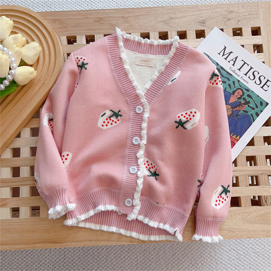 Cardigan children's clothing plus velvet thick sweater children's spring autumn winter warm coat girl