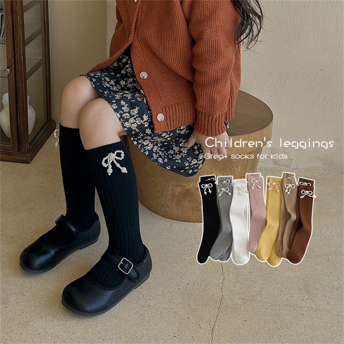 Children's Temperament Pearl Sweet Lady Style Boneless Middle Socks