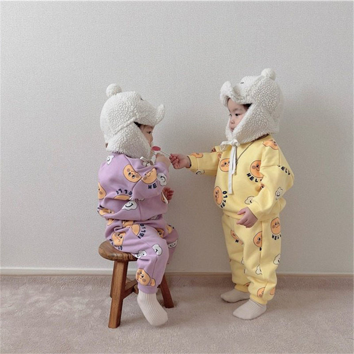 Baby Thickened Pants Set Two-Piece Cartoon Printed Sweater Set