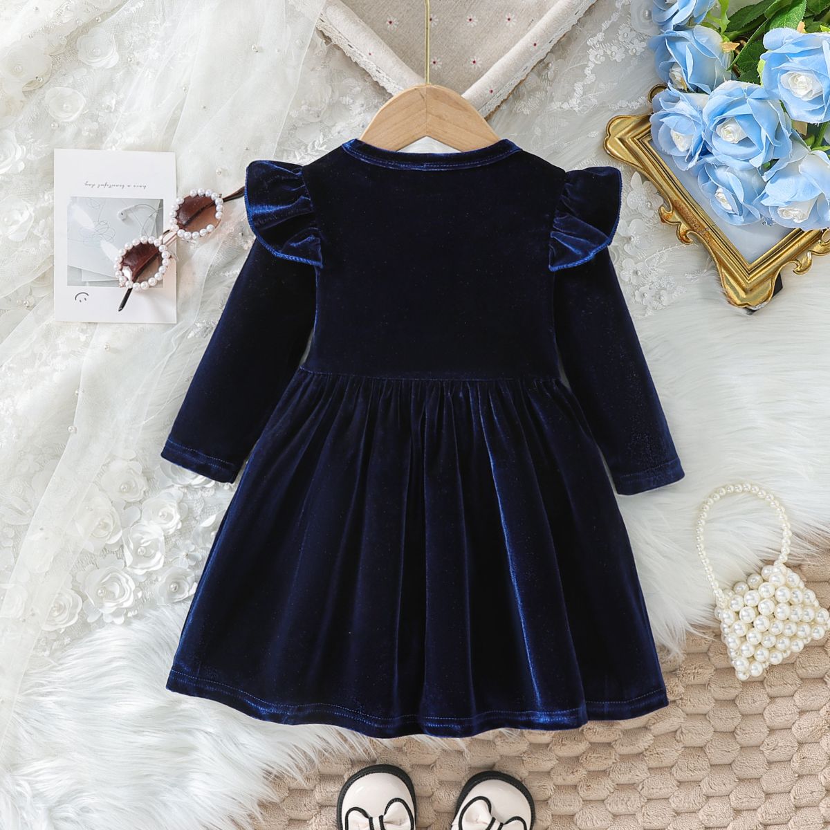 Girls autumn solid color single face velvet dress