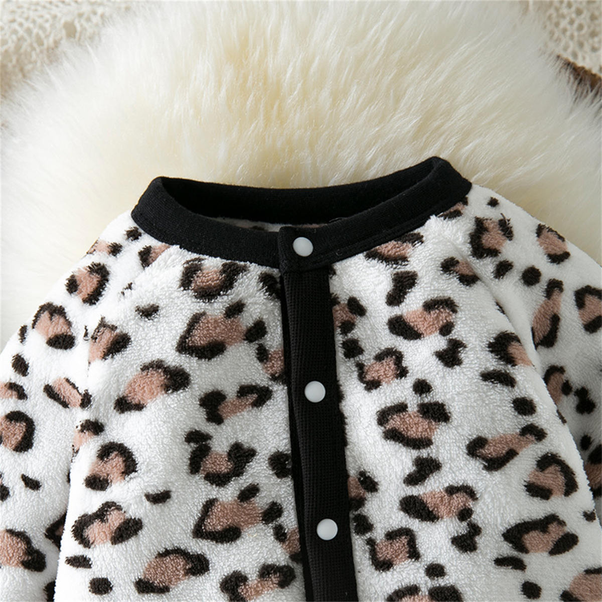 Newborn warm plus fleece long sleeve leopard print jumpsuit