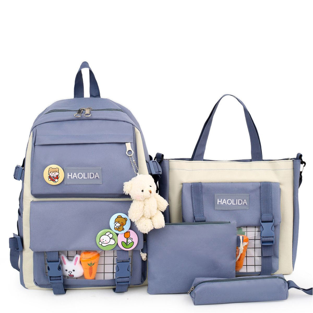 Children's Pure Cotton Solid Color School Bag Set