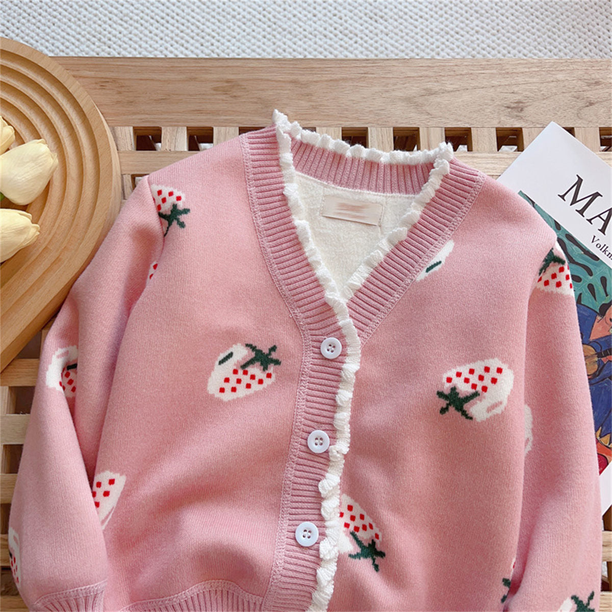 Cardigan children's clothing plus velvet thick sweater children's spring autumn winter warm coat girl