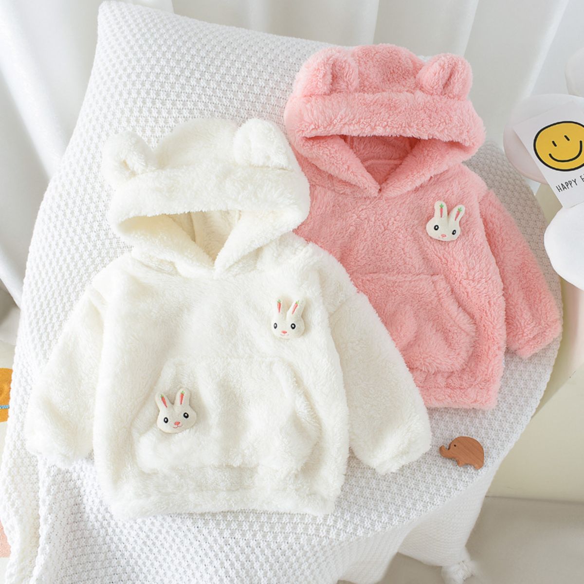 Children's hooded jacket autumn and winter baby plus velvet sweater girl's outdoor top cotton coat fleece sweater new style