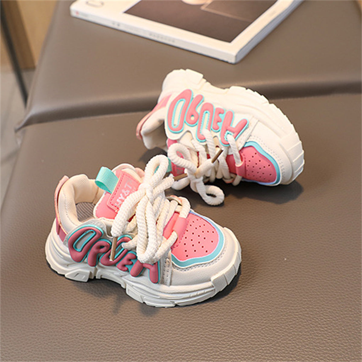 Barbie style color matching letters soft sole non-stuffy sports shoes for children's girls in spring and autumn