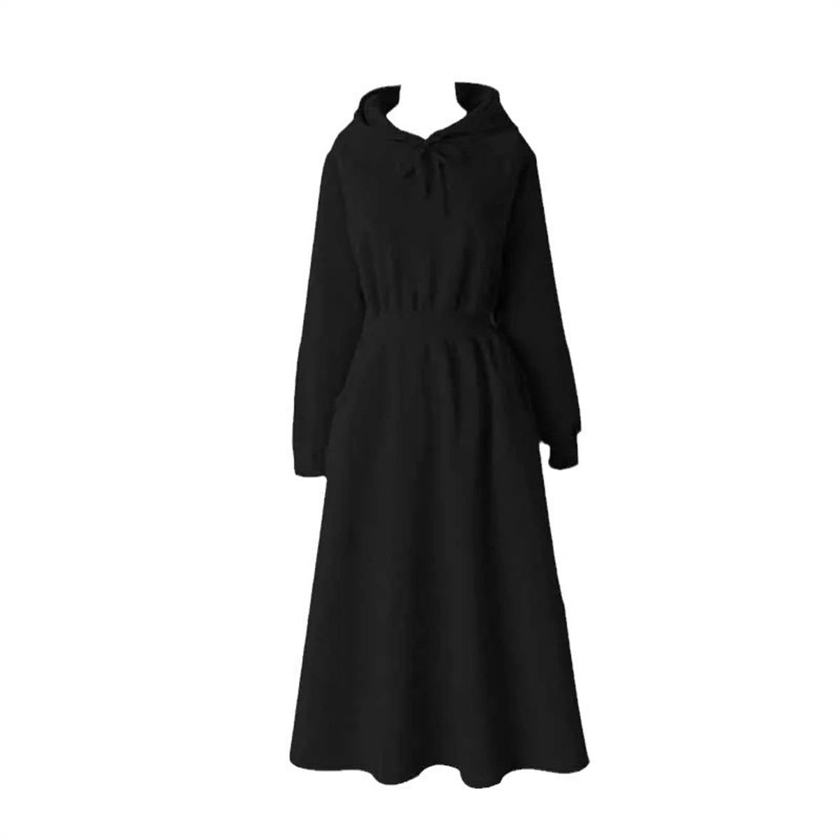 Women's hooded long-sleeved dress high waist slimming below knee length skirt