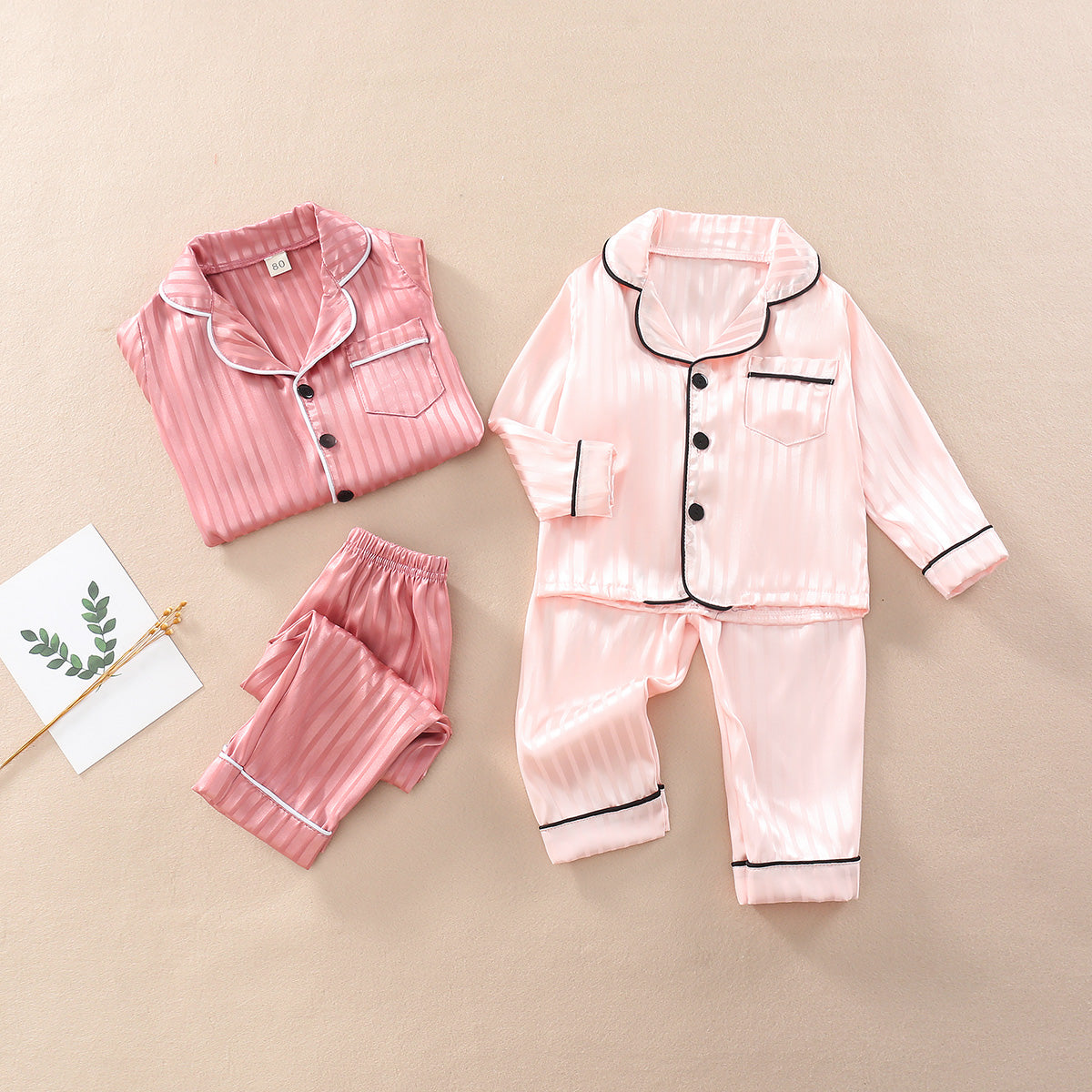 Children's Fashion Simulation Silk Home Clothes Long Sleeves and Long Pants Home Clothes Set