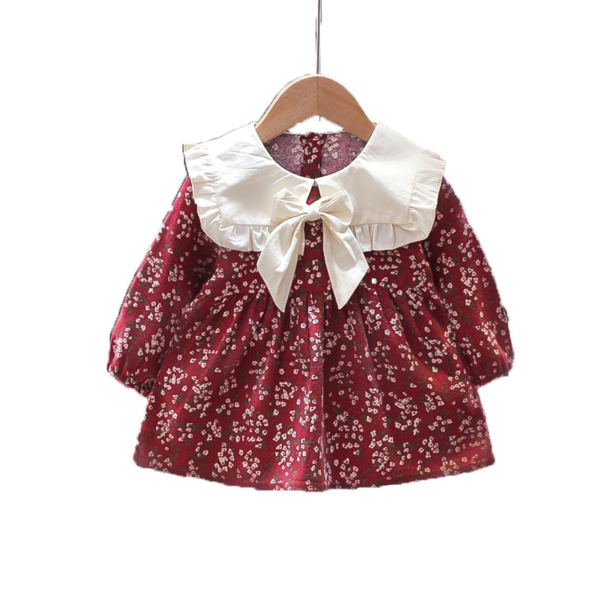 Children's skirt spring and autumn new style girls floral long-sleeved princess dress small and medium children's doll collar skirt