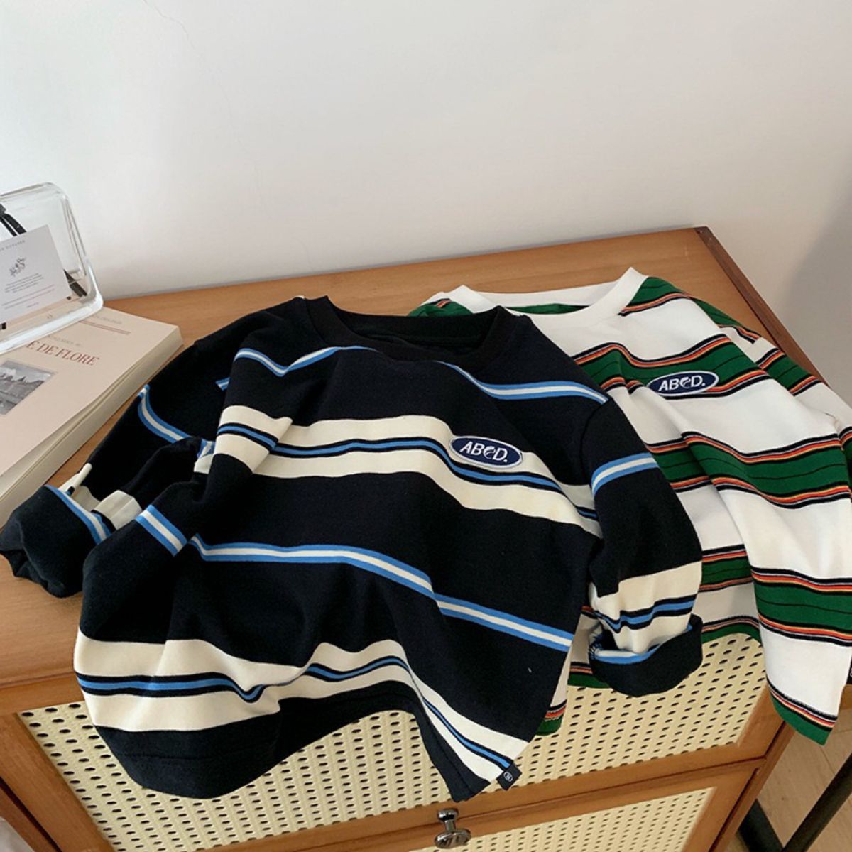 Boys autumn children's striped contrast color T-shirt