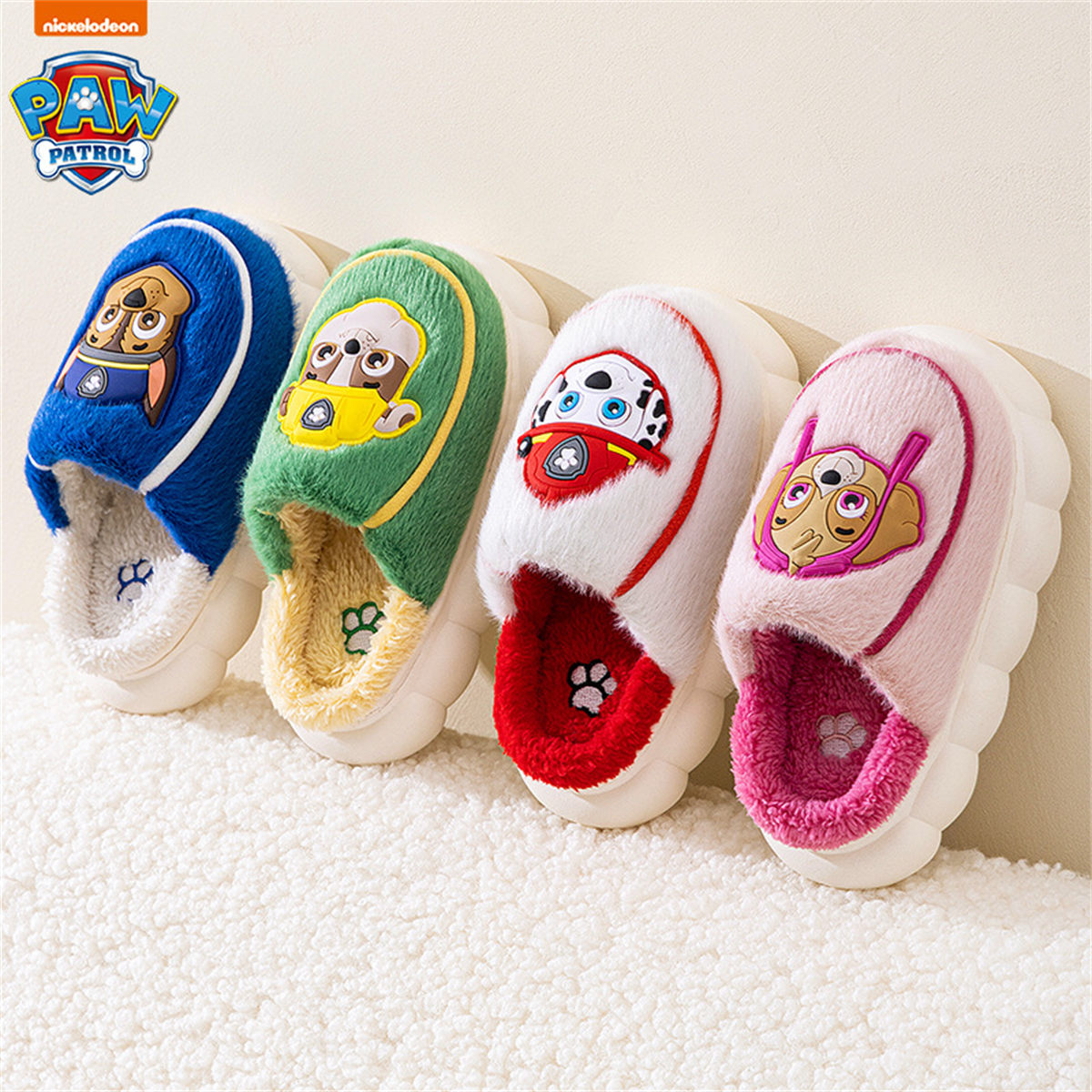 Children's Paw Patrol furry shoes for boys and girls, indoor warm and non-slip cartoon cotton slippers