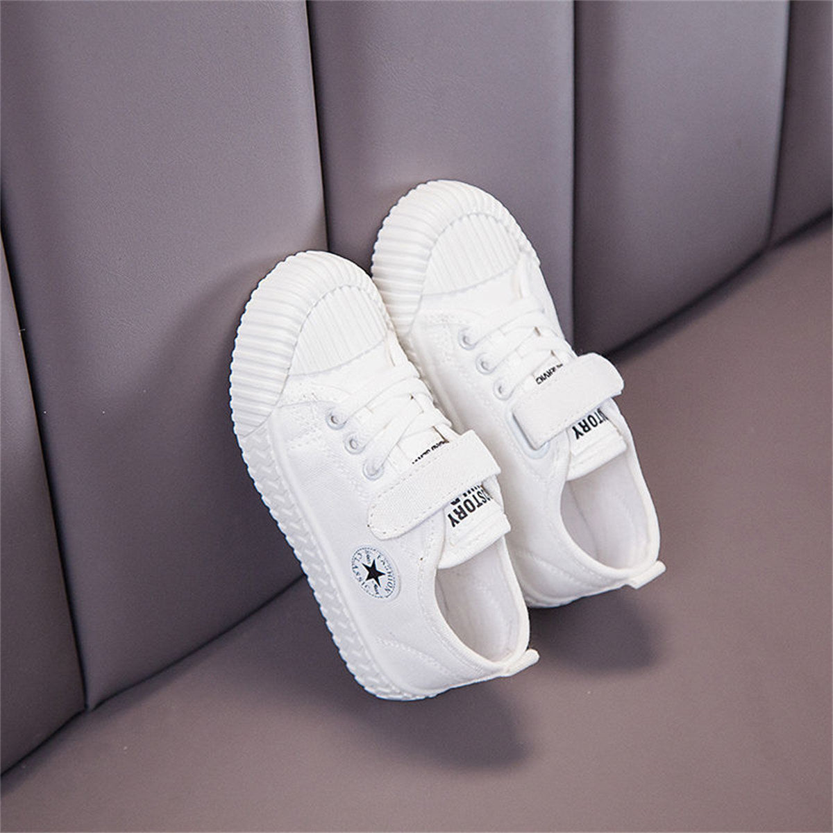 Children's autumn star Velcro white canvas shoes for boys and girls