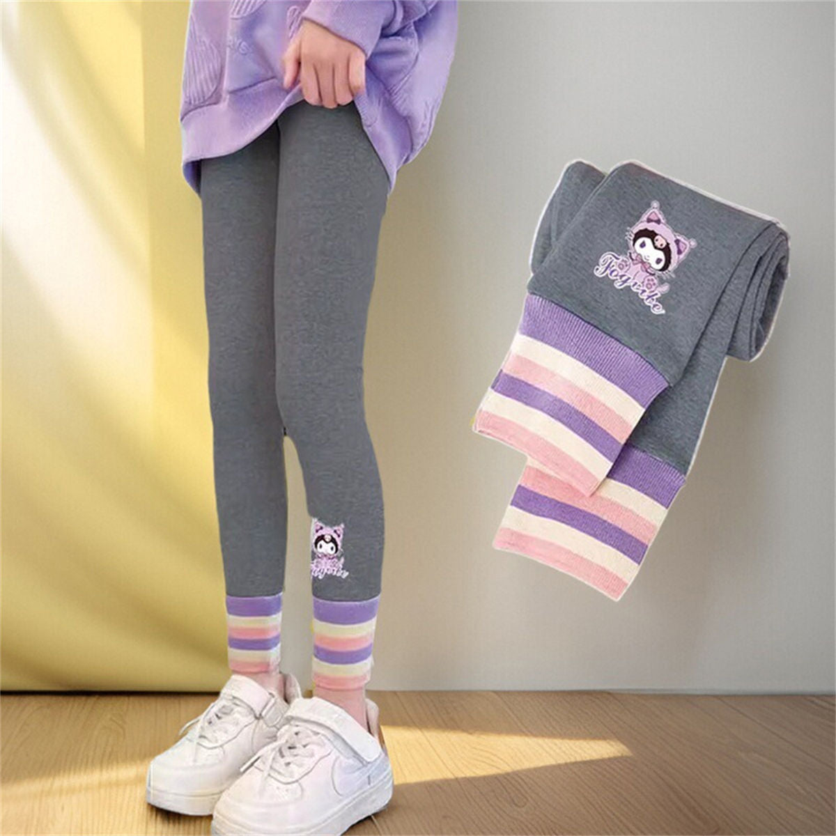 Cute autumn kulomi colored pure cotton leggings for middle and large children and girls