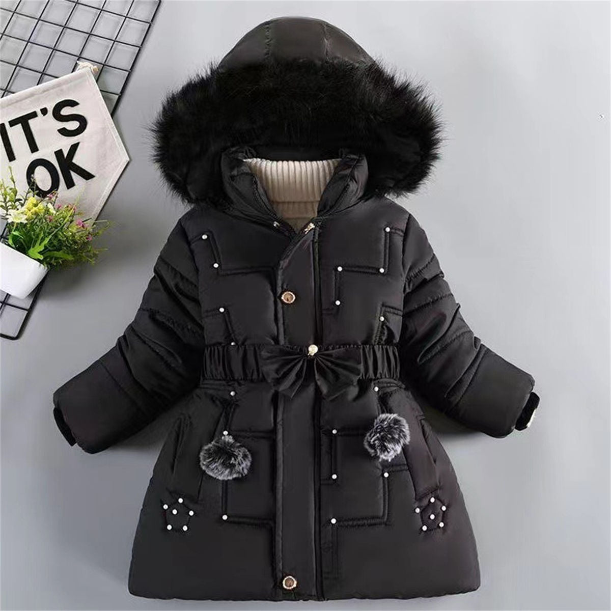 Winter simple temperament style plus velvet and thick short cotton coat for middle and large children and girls