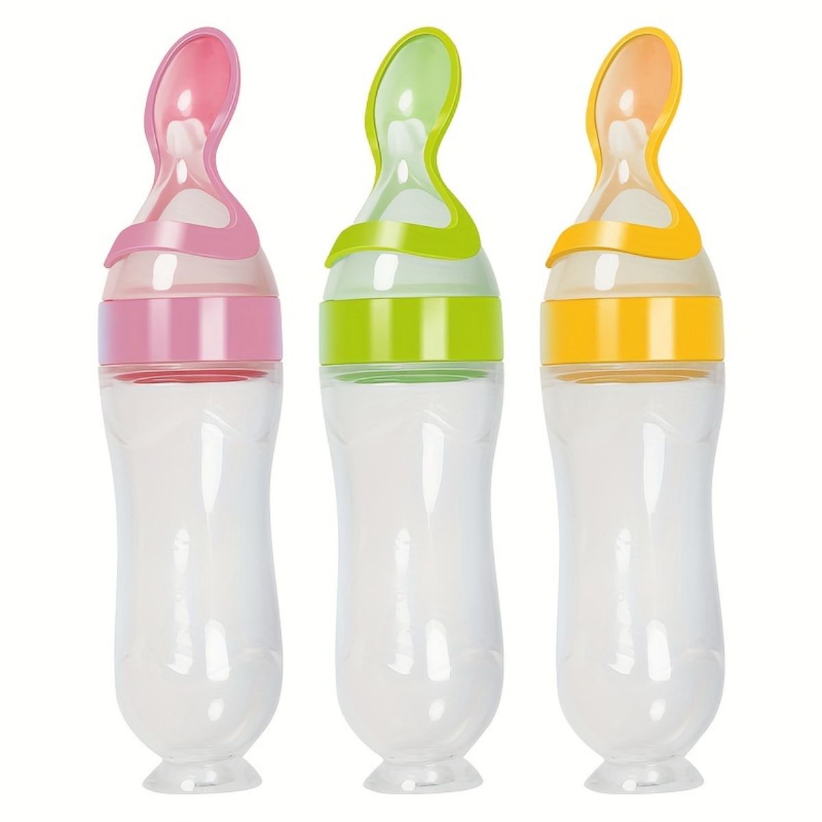 Silicone baby food squeezing rice cereal spoon with suction cup