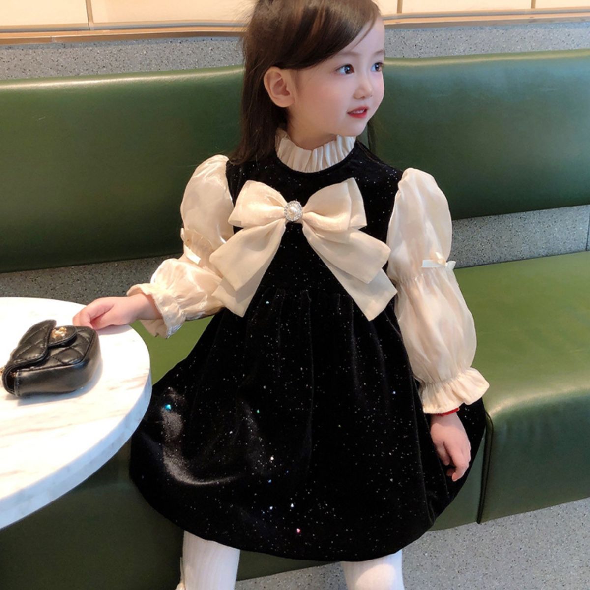 Girls Spring and Autumn Dress Children's Clothing New Black Baby Girls Children's Spring Princess Dress