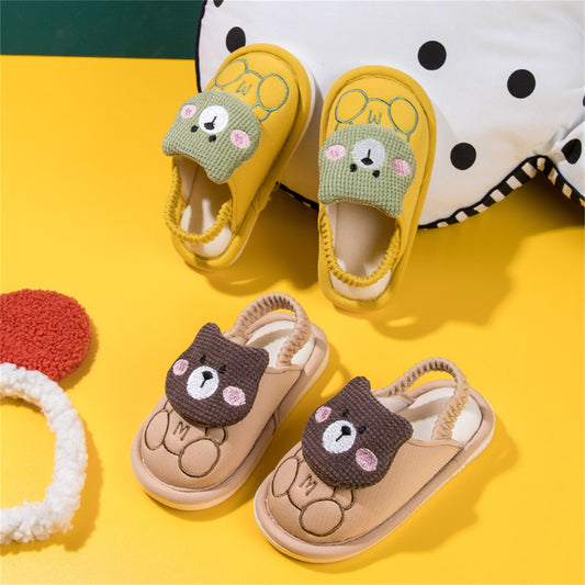 Children's boys and girls spring and autumn cute bear soft sole home warm cotton slippers