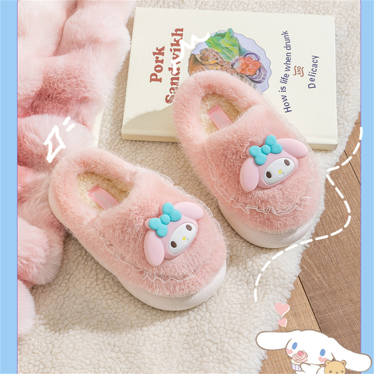 Cute Sanrio casual home warm soft cotton slippers for middle and large children and girls