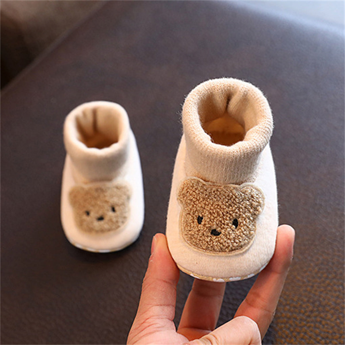 Baby and children's plush bear autumn and winter style plush comfortable soft sole cotton shoes