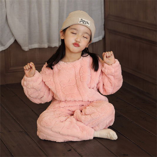 Children's autumn and winter warm velvet home wear suit