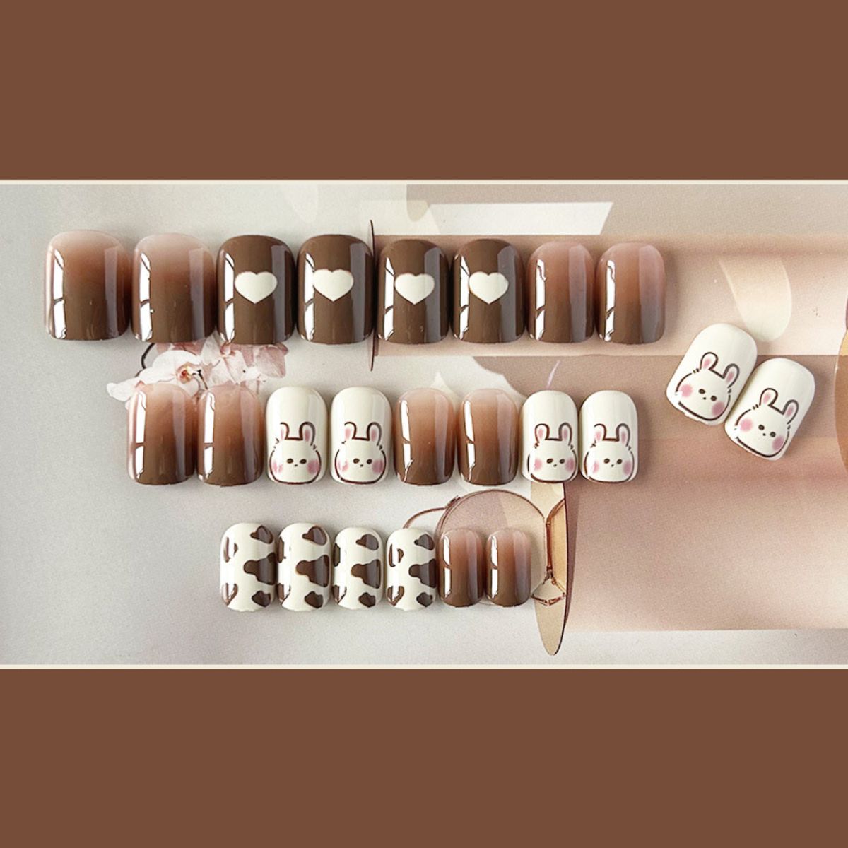 Cute Cow Pattern Brown Nail Art