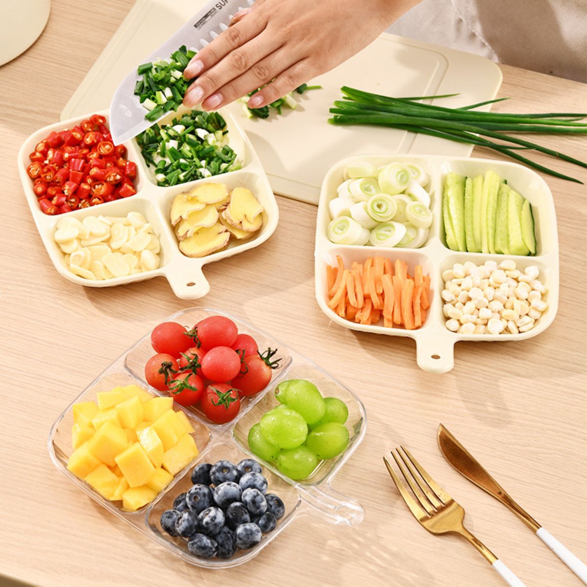 Kitchen multi-function compartment side dish tray onion, ginger and garlic preparation dish snack tray fruit tray bone spit tray vinegar dip tray