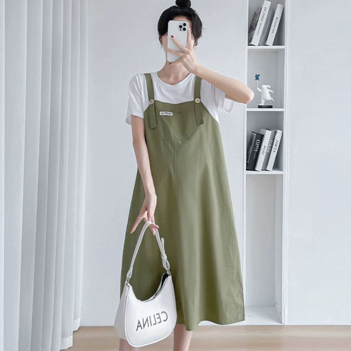 Maternity summer dress fashionable loose mid-length overalls dress fake two-piece